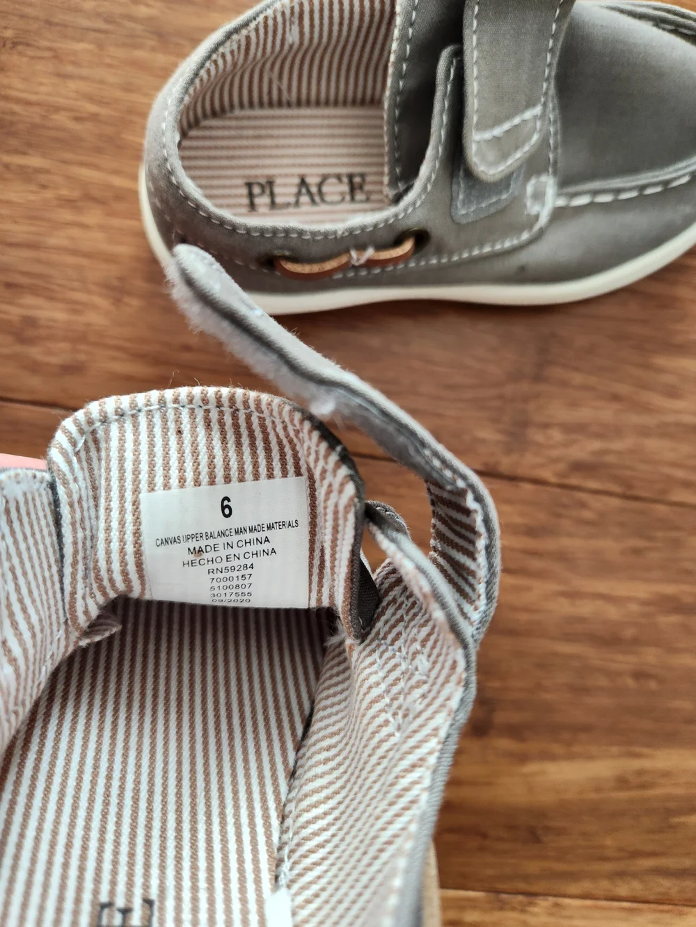 Children's Place Kids Gray Slip-On Shoes with Hook-and-Loop Strap Boys Size 6